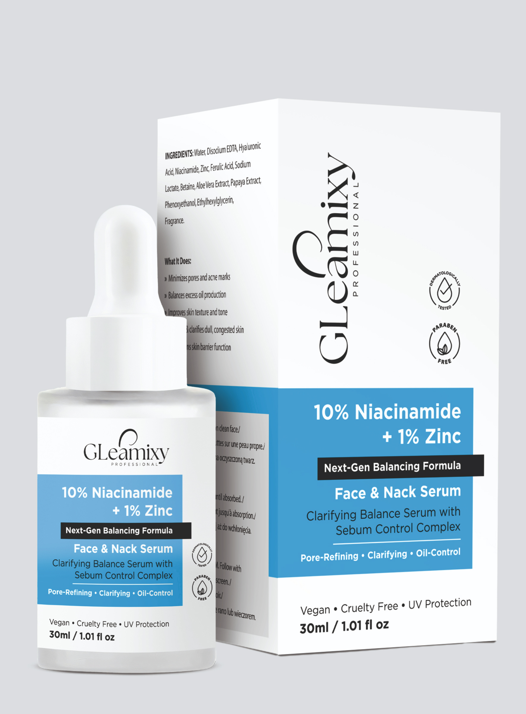 Gleamixy Niacinamide 10% and Zinc 1% Clarifying Serum 30ml – acne and pore control